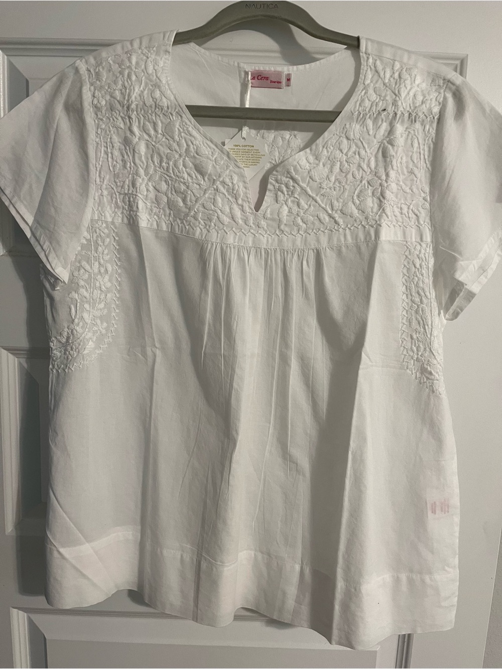 White Embroidered Cotton Peasant Blouse – Women